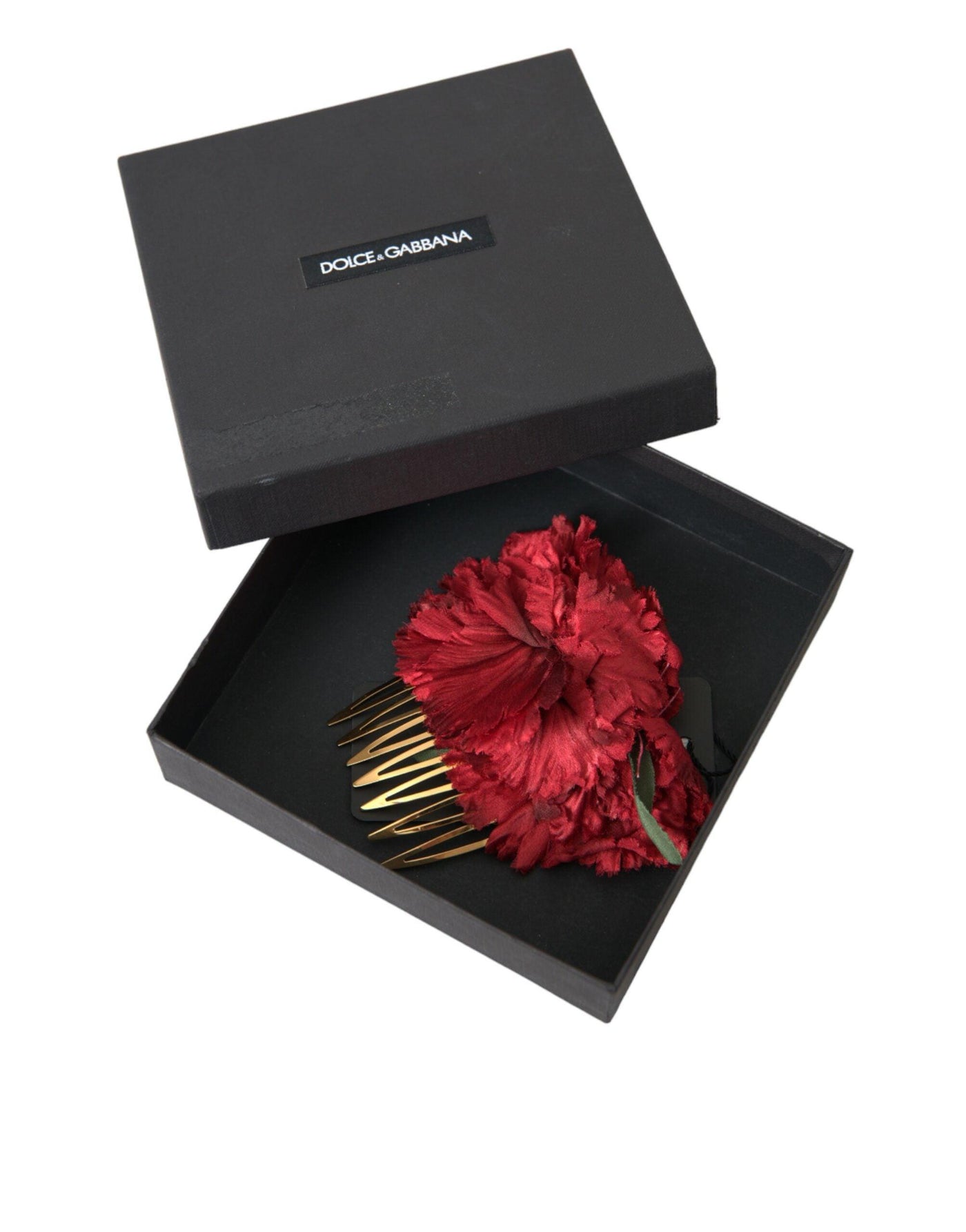 Dolce & Gabbana Red Silk Floral Gold Brass Women Hair Comb - Al Jamil 